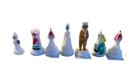 Close-up of the H.C. Andersen chess pieces